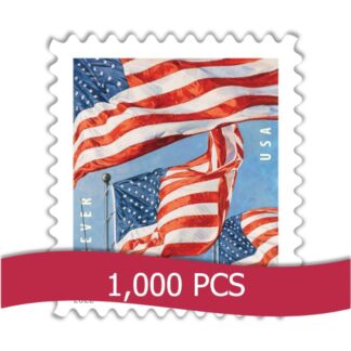 Cheap wholesale discount US Flag Forever Stamps in 1000 piece bulk for sale, 20X22edition, authentic USPS postage for everyday mailing and business use