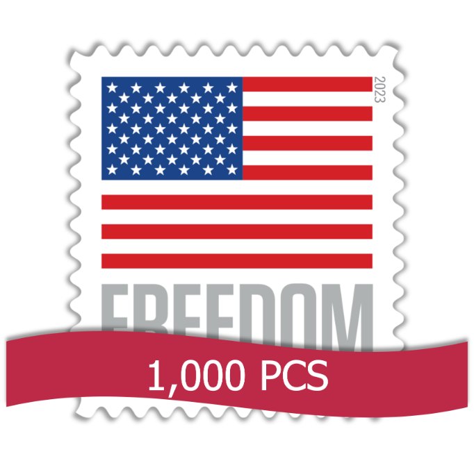 Cheap wholesale discount US Flag Forever Stamps in 1000 piece bulk for sale, 2023 edition, authentic USPS postage for everyday mailing and business use