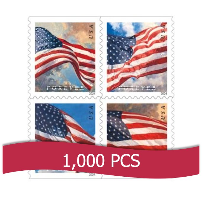 Cheap wholesale discount US Flag Forever Stamps 1000 piece bulk for sale authentic USPS postage for everyday mailing and business use 2024 edition