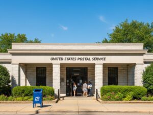 blue usps mailbox receiving cheap flag mail