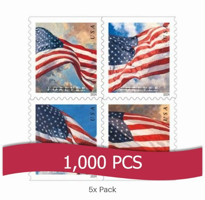 Bulk 2024 US Flag Stamps Wholesale for Real Estate Agents || 5000Pcs (50 Rolls)