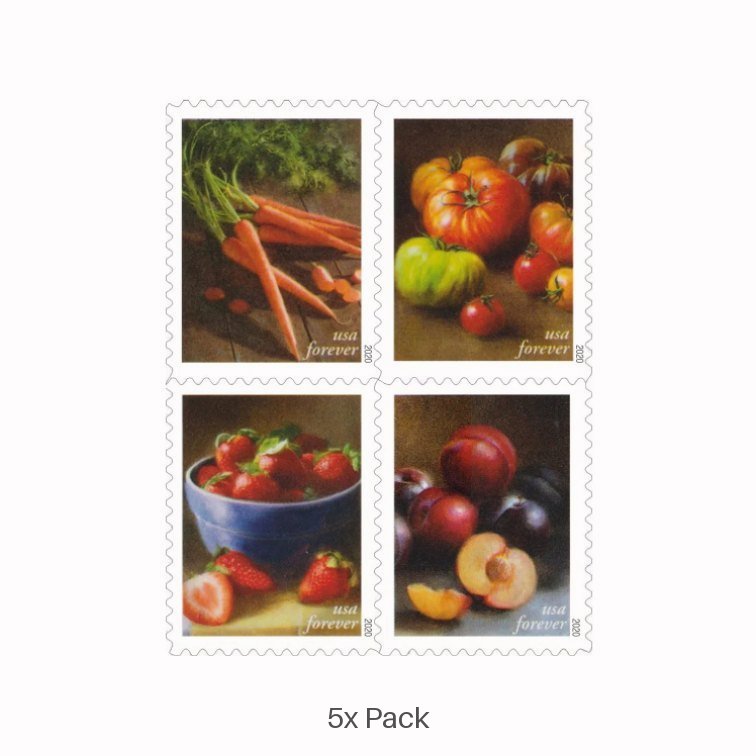 Low Cost Fruits and Vegetables Stamps for Holiday & Seasonal Greetings Pack || 500Pcs (25 books)